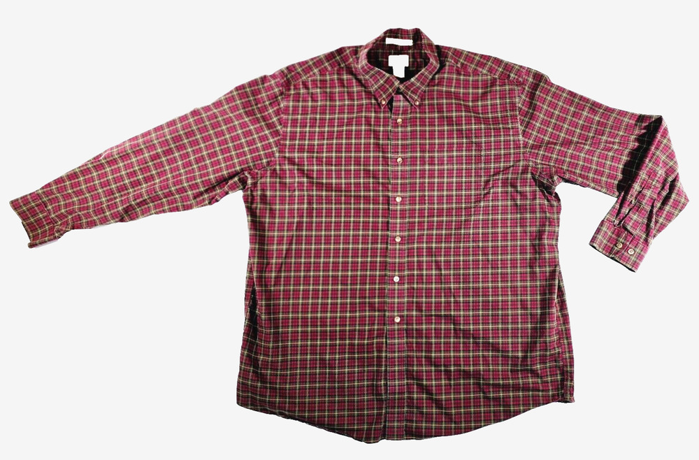 LL Bean Men's XXL 2XL Red Green Plaid Button Down Wrinkle Resistant LS Shirt